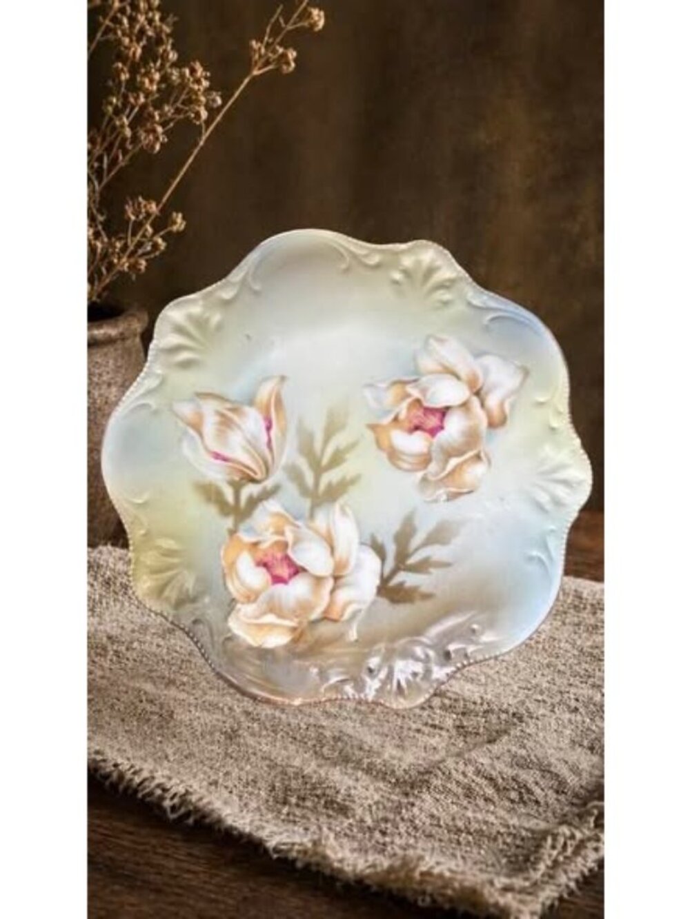 RS Prussia Rose Plate Antique German Porcelain Cabinet Plate Hand Painted Floral